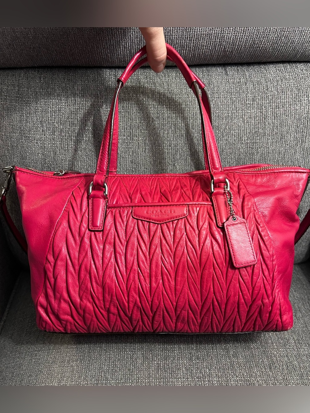 Coach Raspberry Leather tote-convertible crossbody with hang tag
